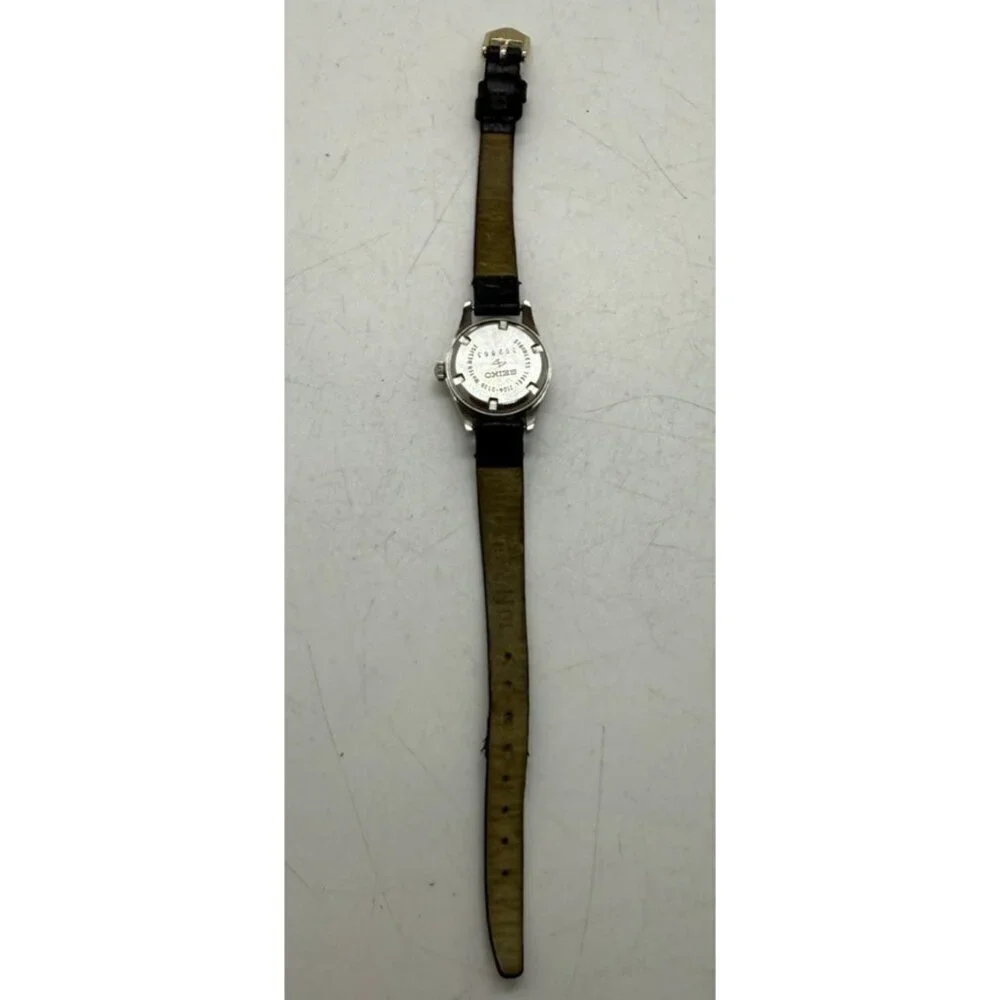 Vtg Seiko 2104-0138 Manual Wind 17Jewels Stainless Steel Womens Watch Black Band